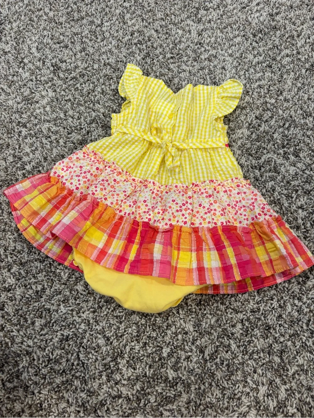 Youngland Yellow and Pink Tiered Floral Ruffle Dress